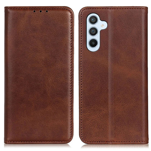 For Samsung Galaxy A37 5G Case Cowhide Texture Split Leather Flip Wallet Phone Cover - Coffee - 1