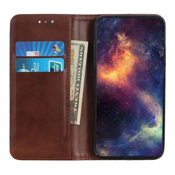 For Samsung Galaxy A37 5G Case Cowhide Texture Split Leather Flip Wallet Phone Cover - Coffee - 2