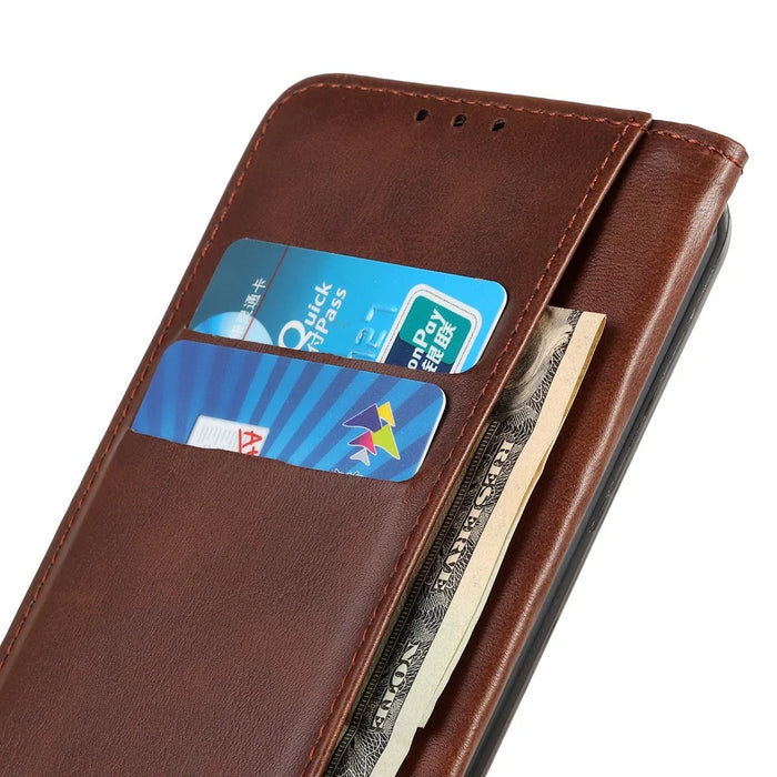 For Samsung Galaxy A37 5G Case Cowhide Texture Split Leather Flip Wallet Phone Cover - Coffee - 4