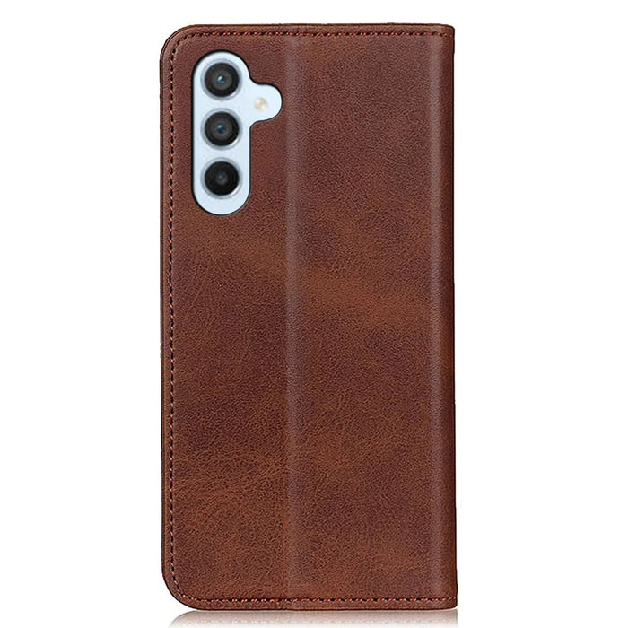 For Samsung Galaxy A37 5G Case Cowhide Texture Split Leather Flip Wallet Phone Cover - Coffee - 7