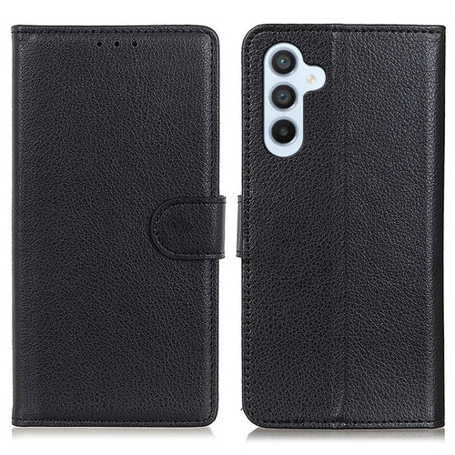 For Samsung Galaxy A37 5G Wallet Case PU Leather Phone Cover Litchi Texture - Black - 1