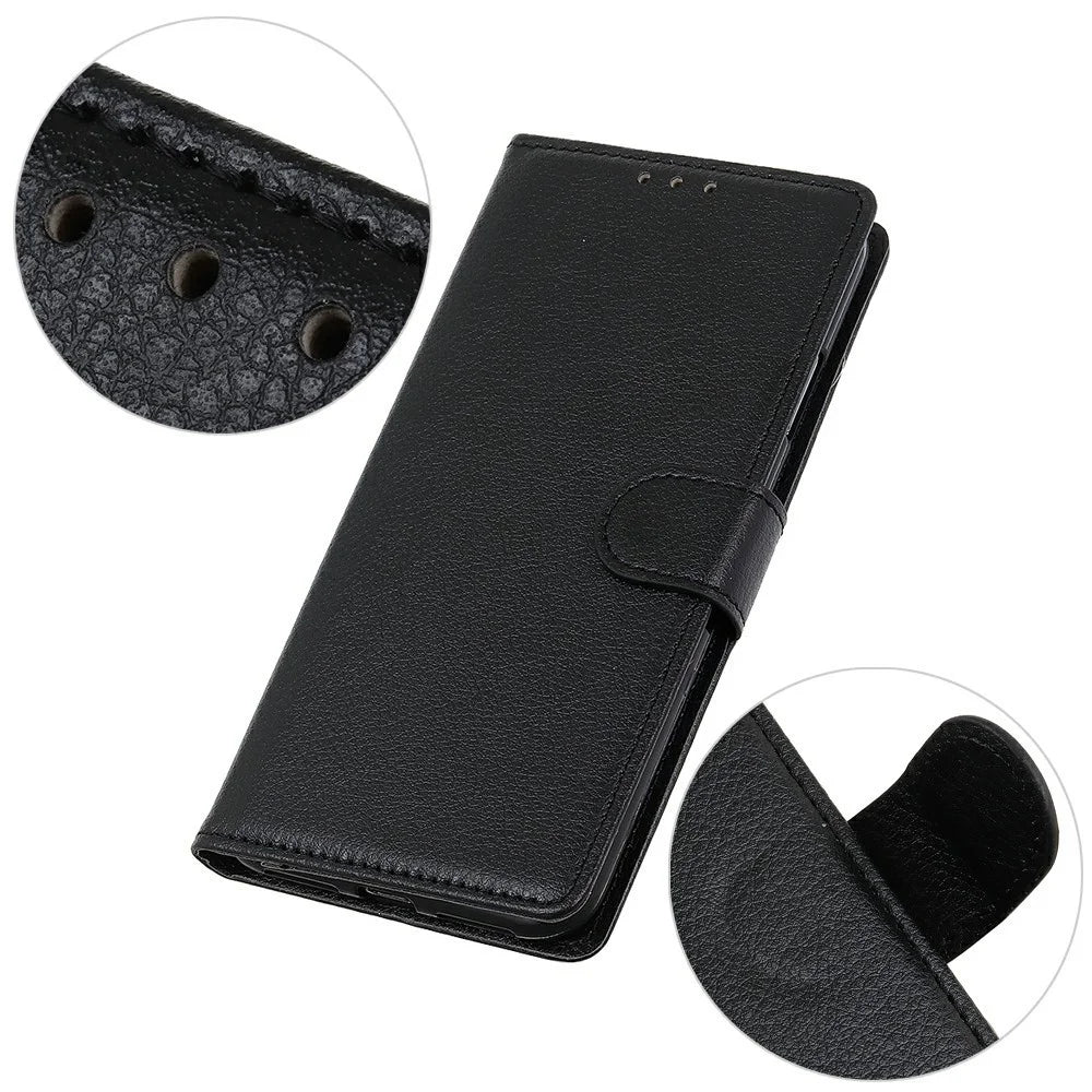 For Samsung Galaxy A37 5G Wallet Case PU Leather Phone Cover Litchi Texture - Black - 4