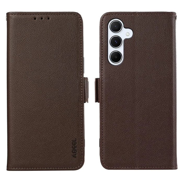 ABEEL For Samsung Galaxy A57 5G Case Litchi Texture Leather RFID Blocking Phone Cover - Brown - 1