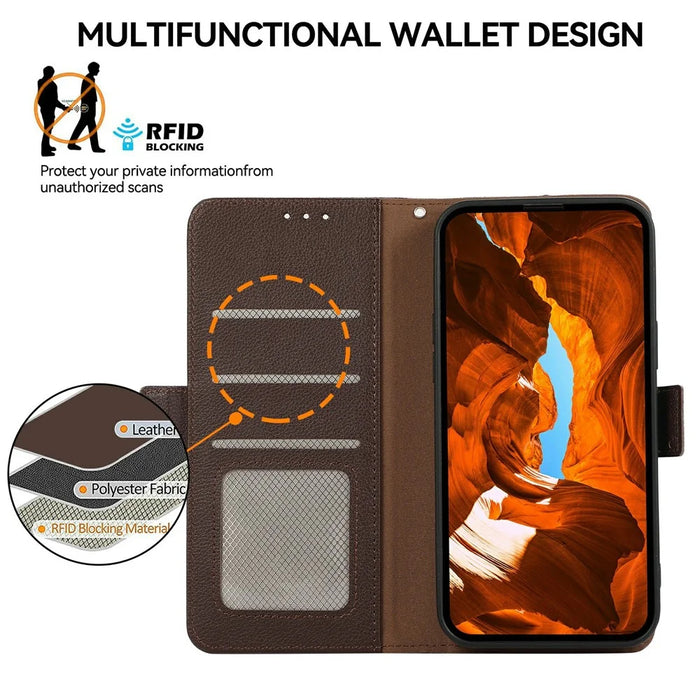 ABEEL For Samsung Galaxy A57 5G Case Litchi Texture Leather RFID Blocking Phone Cover - Brown - 4