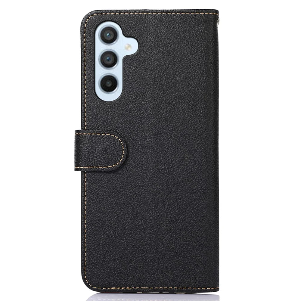 KHAZNEH For Samsung Galaxy A57 5G Case RFID Blocking Wallet Litchi Texture PU Leather Phone Cover with Strap - Black - 7