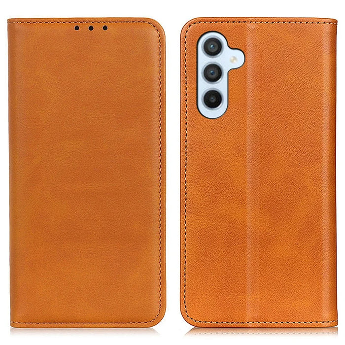 For Samsung Galaxy A57 5G Case Cowhide Texture Split Leather Flip Wallet Phone Cover - Brown - 1