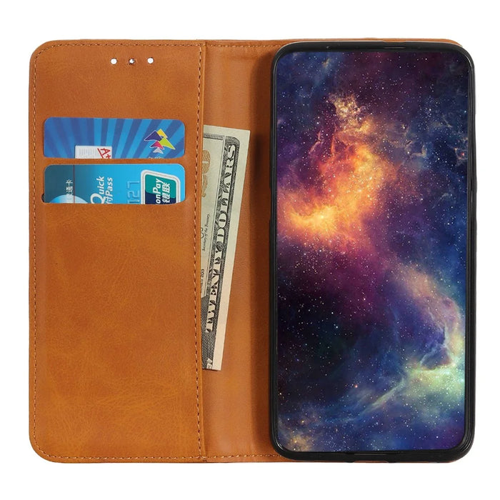 For Samsung Galaxy A57 5G Case Cowhide Texture Split Leather Flip Wallet Phone Cover - Brown - 2