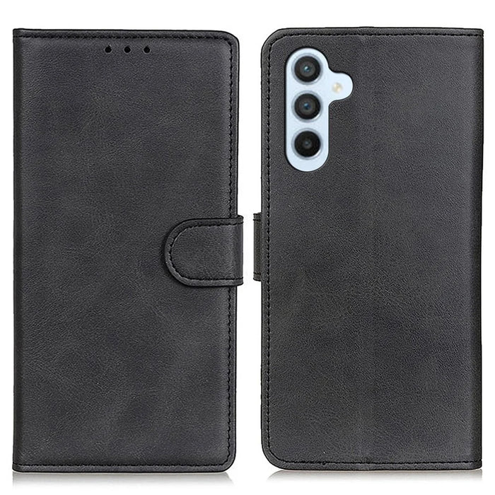 For Samsung Galaxy A57 5G Case Cowhide Texture Leather Wallet Stand Phone Cover - Black - 1
