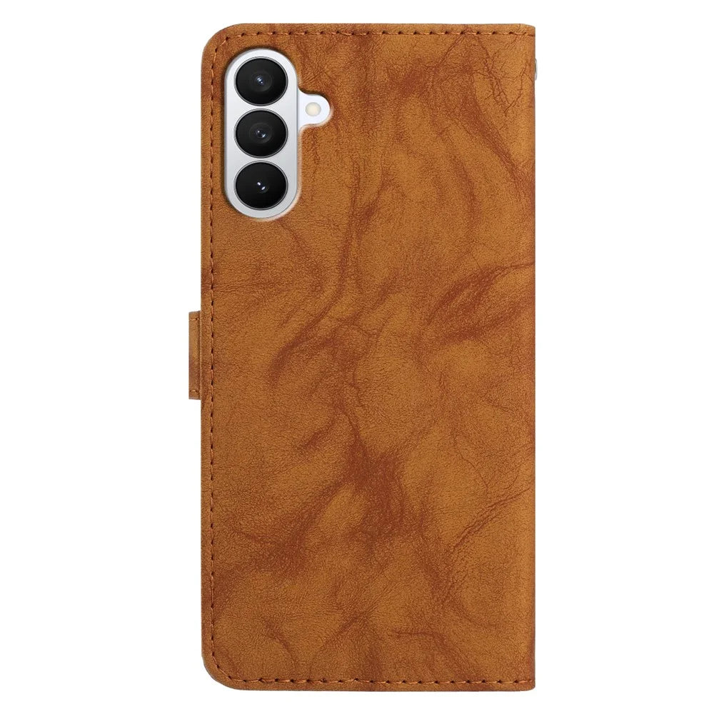 For Samsung Galaxy S26 Leather Case Butterfly Flower Imprinted Wallet Stand Flip Phone Cover with Wrist Strap - Brown - 6