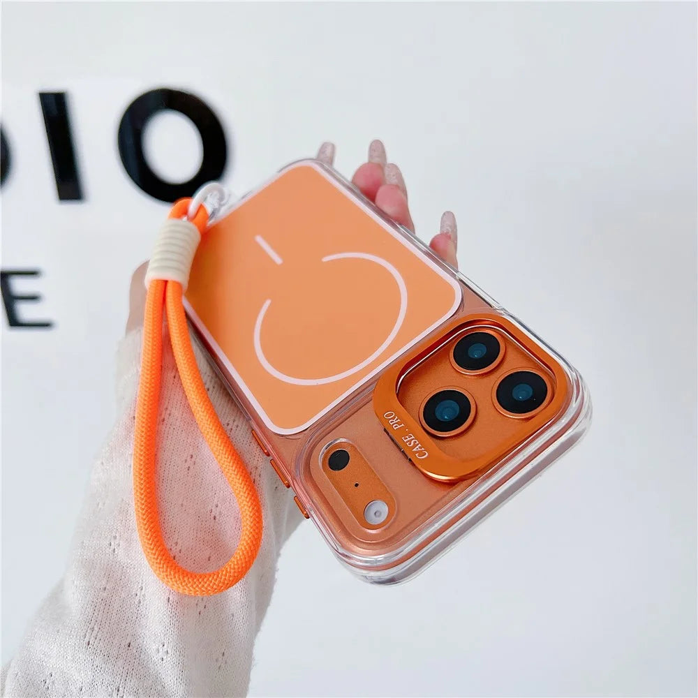 For iPhone  18 Pro / 17  Pro Case Compatible with MagSafe Lens Kickstand TPU Acrylic Phone Cover with Matching Hand Strap - Orange - 3