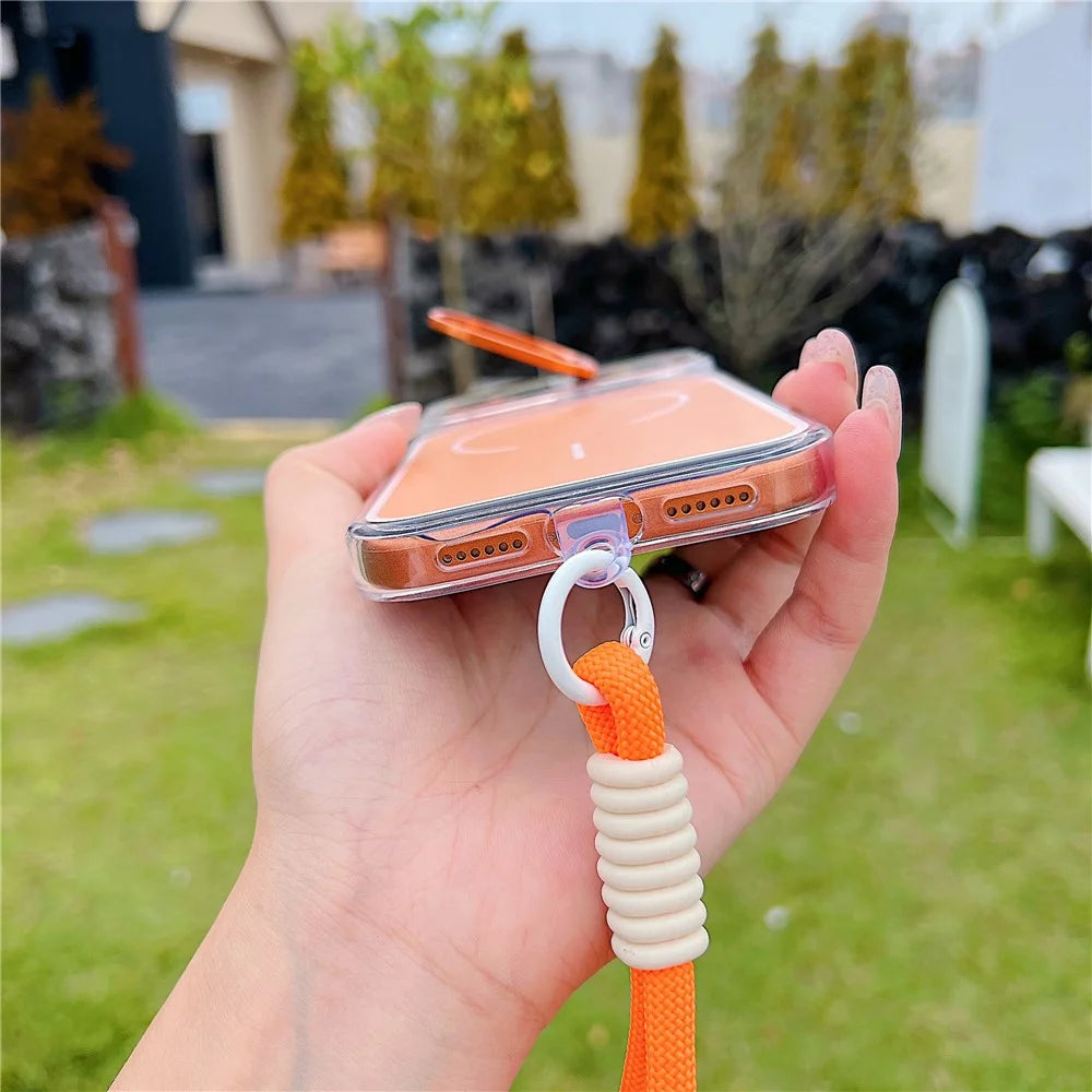 For iPhone  18 Pro / 17  Pro Case Compatible with MagSafe Lens Kickstand TPU Acrylic Phone Cover with Matching Hand Strap - Orange - 4