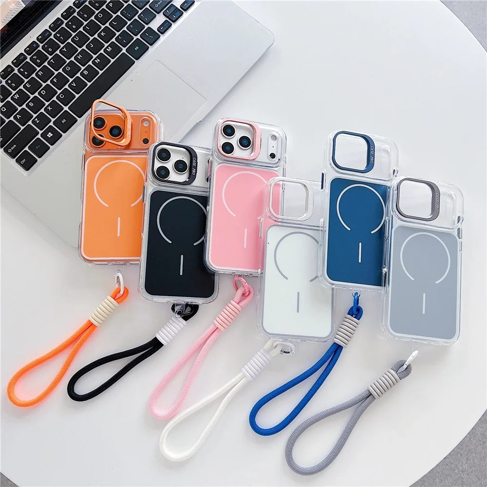 For iPhone  18 Pro / 17  Pro Case Compatible with MagSafe Lens Kickstand TPU Acrylic Phone Cover with Matching Hand Strap - Orange - 6
