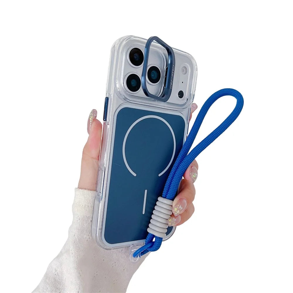 For iPhone 17 Pro Max Case Compatible with MagSafe Lens Kickstand TPU Acrylic Phone Cover with Matching Hand Strap - Blue - 1