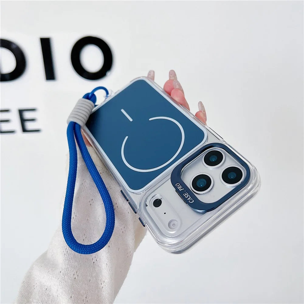 For iPhone 17 Pro Max Case Compatible with MagSafe Lens Kickstand TPU Acrylic Phone Cover with Matching Hand Strap - Blue - 2