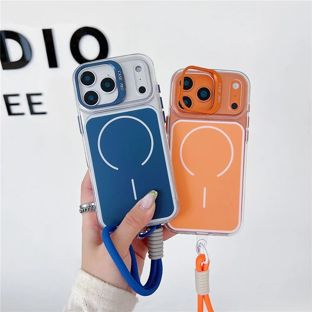 For iPhone 17 Pro Max Case Compatible with MagSafe Lens Kickstand TPU Acrylic Phone Cover with Matching Hand Strap - Blue - 4