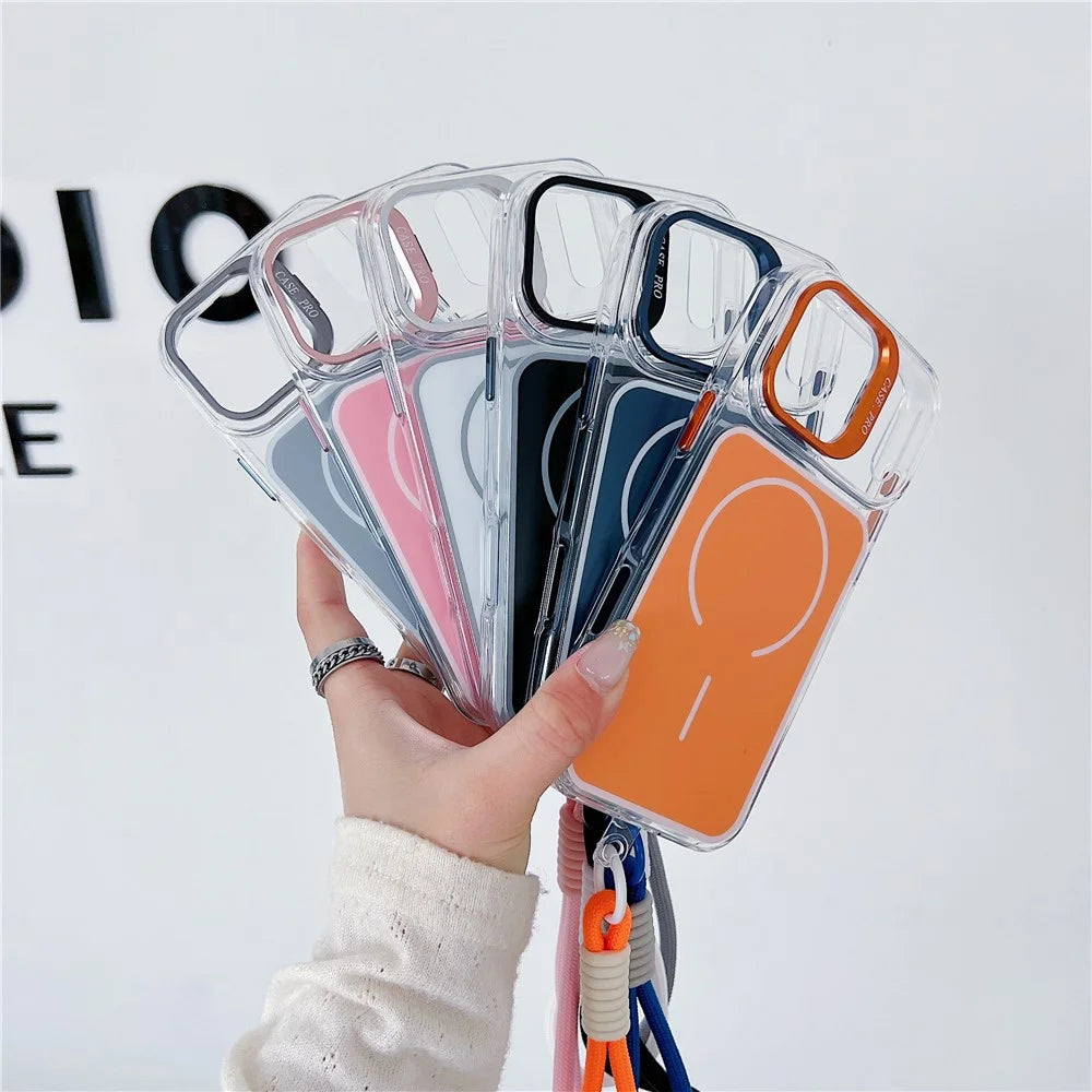 For iPhone 17 Pro Max Case Compatible with MagSafe Lens Kickstand TPU Acrylic Phone Cover with Matching Hand Strap - Blue - 5