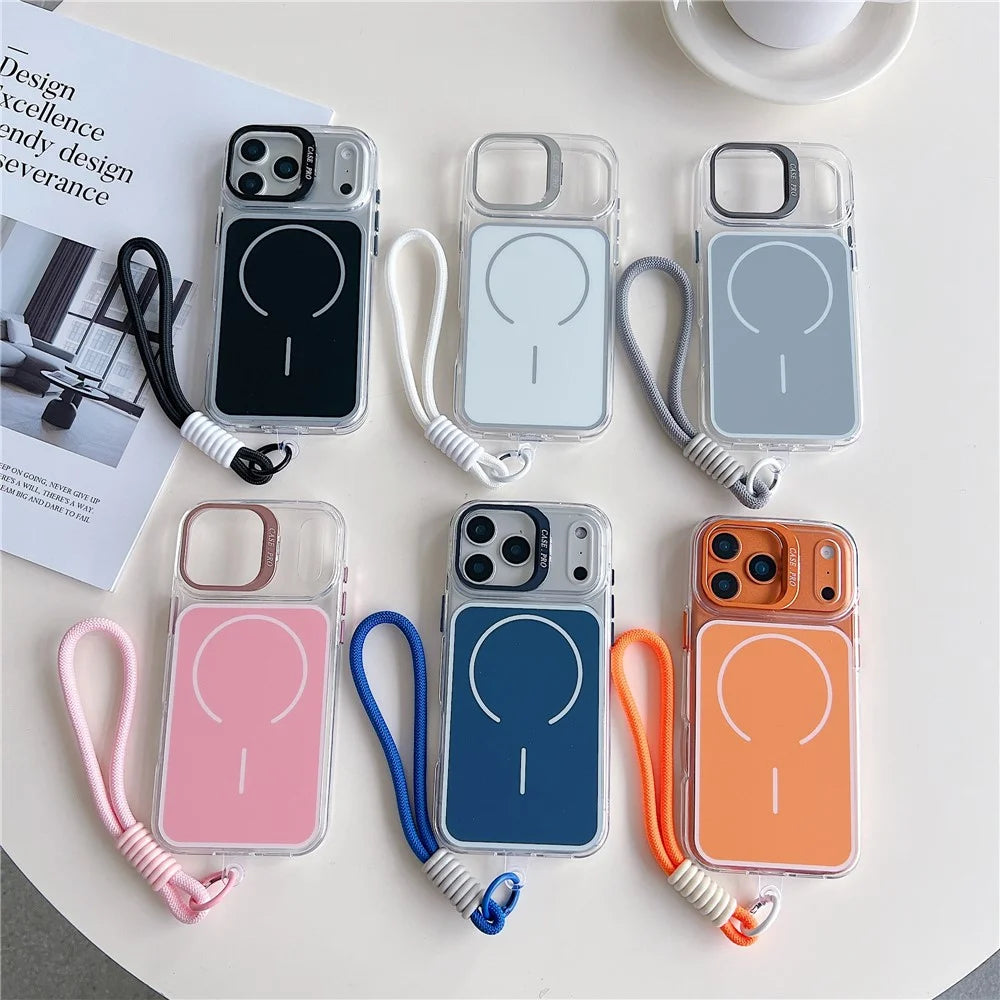 For iPhone 17 Pro Max Case Compatible with MagSafe Lens Kickstand TPU Acrylic Phone Cover with Matching Hand Strap - Blue - 6