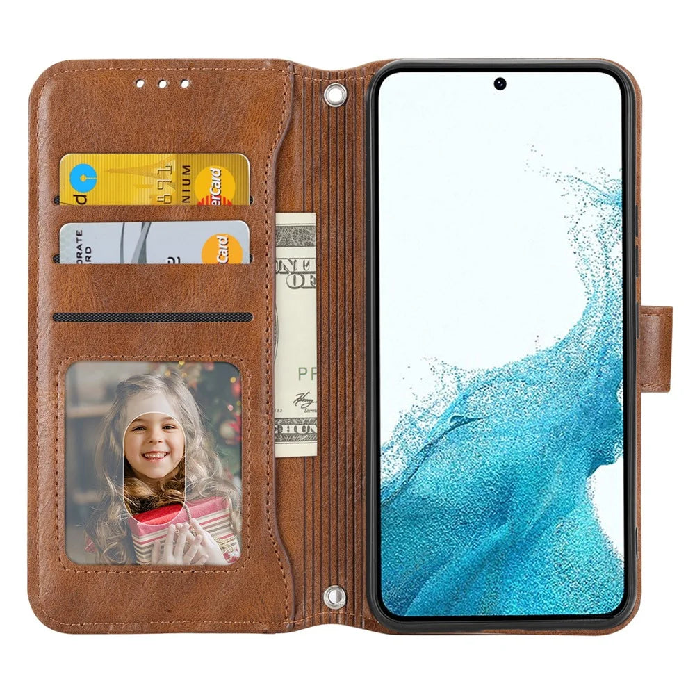 For Samsung Galaxy A37 5G Case Zipper Pocket Leather Phone Cover with Crossbody Shoulder Strap - Brown - 2