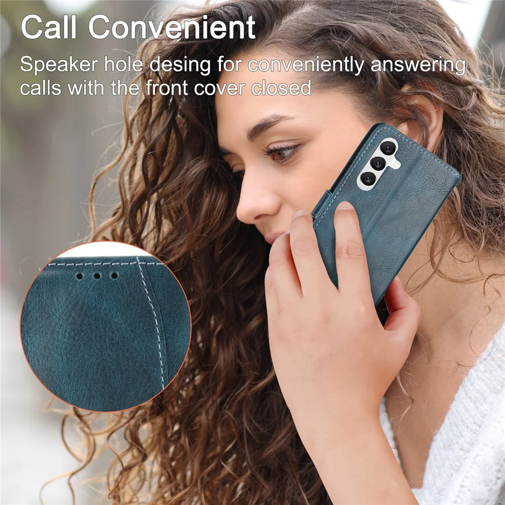 For Samsung Galaxy A57 5G Case Zipper Pocket Leather Phone Cover with Crossbody Shoulder Strap - Blackish Green - 6