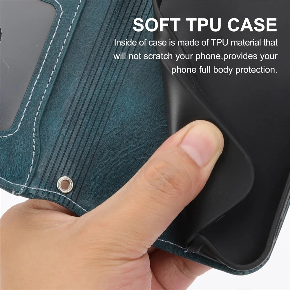 For Samsung Galaxy A57 5G Case Zipper Pocket Leather Phone Cover with Crossbody Shoulder Strap - Blackish Green - 7