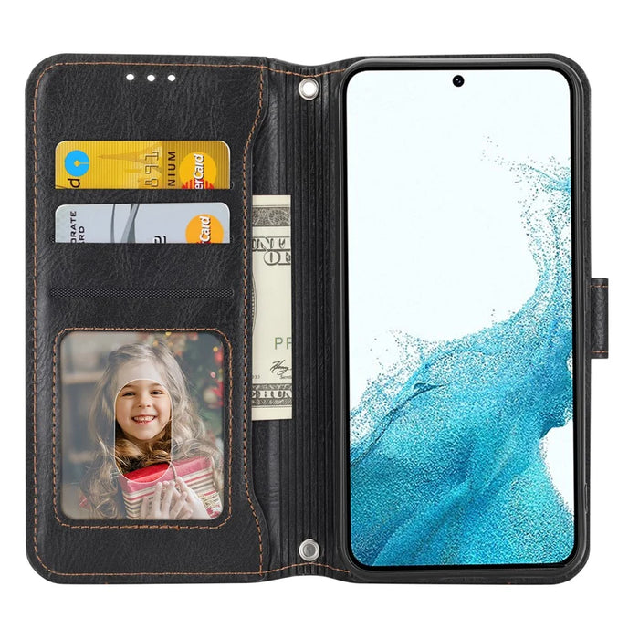 For Samsung Galaxy S26+ Case Zipper Pocket Leather Phone Cover with Crossbody Shoulder Strap - Black - 2