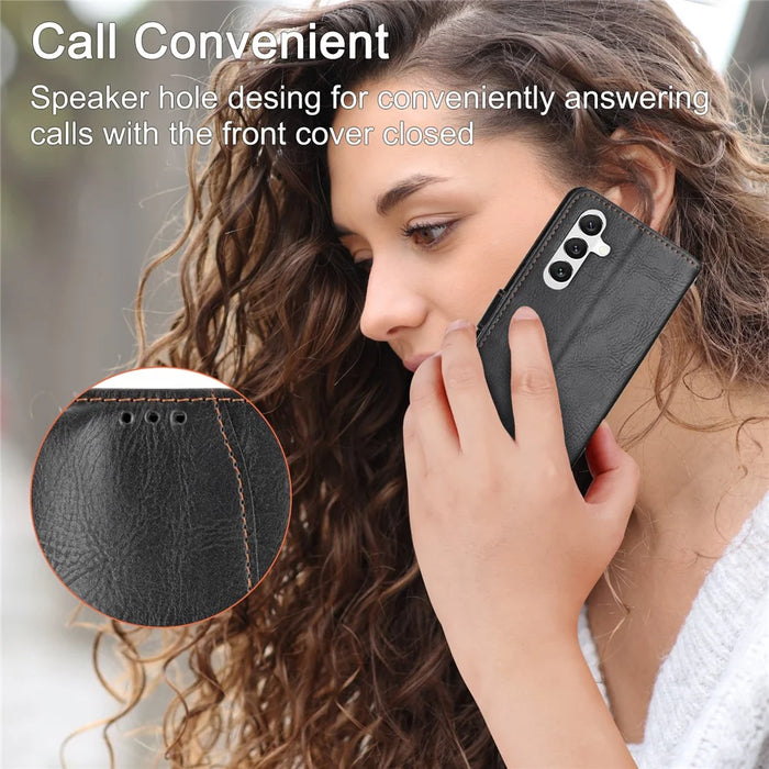 For Samsung Galaxy S26+ Case Zipper Pocket Leather Phone Cover with Crossbody Shoulder Strap - Black - 5