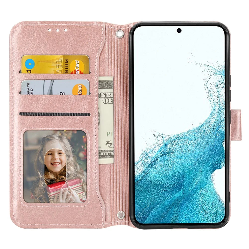 For Samsung Galaxy S26 Case Zipper Pocket Leather Phone Cover with Crossbody Shoulder Strap - Rose Gold - 2