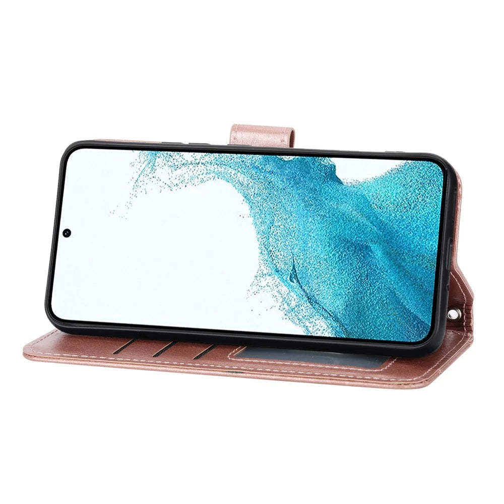 For Samsung Galaxy S26 Case Zipper Pocket Leather Phone Cover with Crossbody Shoulder Strap - Rose Gold - 3