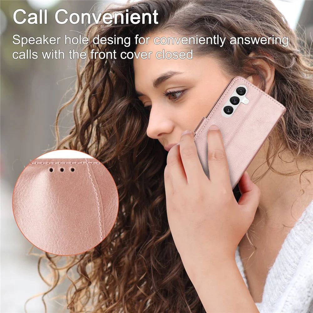 For Samsung Galaxy S26 Case Zipper Pocket Leather Phone Cover with Crossbody Shoulder Strap - Rose Gold - 6