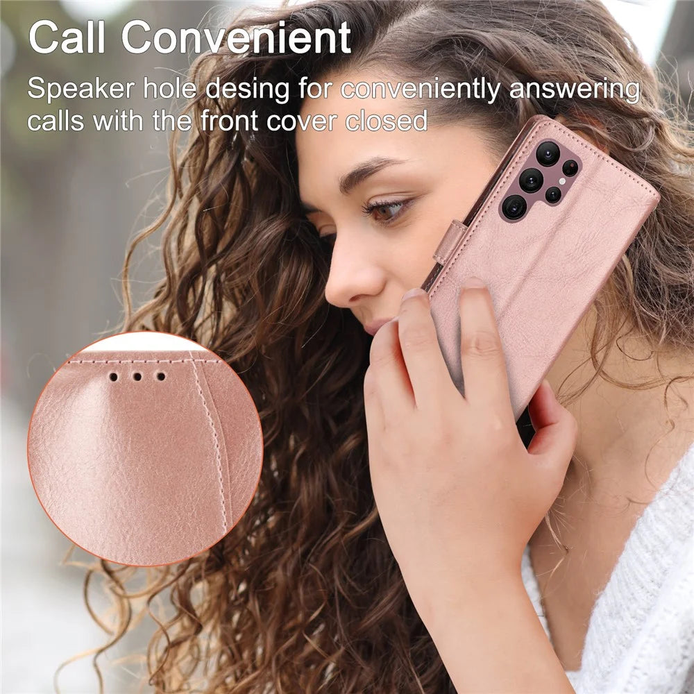 For Samsung Galaxy S26 Ultra Case Zipper Pocket Leather Phone Cover with Crossbody Shoulder Strap - Rose Gold - 6