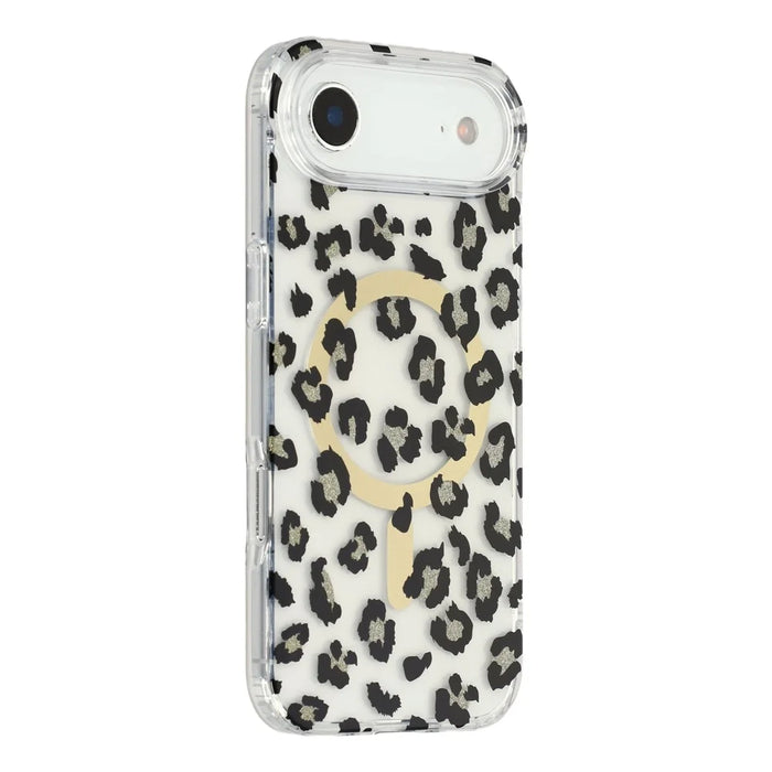 For iPhone Air Magnetic Case Clear Anti-Yellowing PC + TPU Phone Back Cover Leopard Print Design - Black - 1
