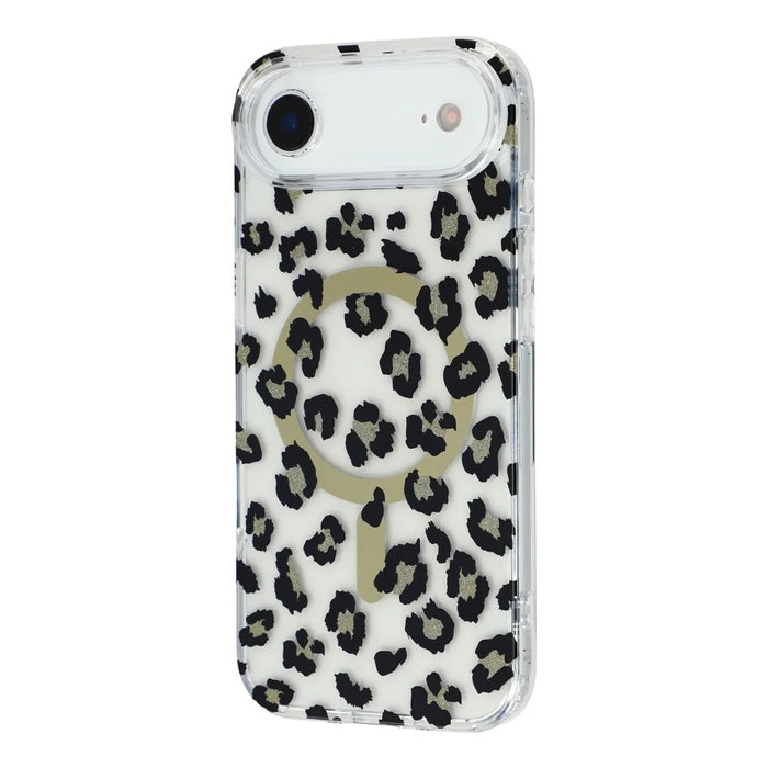 For iPhone Air Magnetic Case Clear Anti-Yellowing PC + TPU Phone Back Cover Leopard Print Design - Black - 2