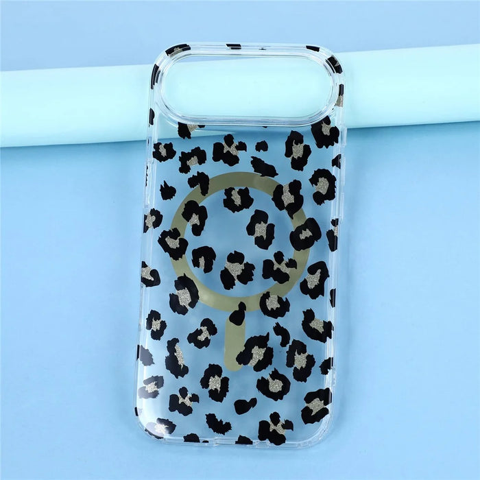 For iPhone Air Magnetic Case Clear Anti-Yellowing PC + TPU Phone Back Cover Leopard Print Design - Black - 5
