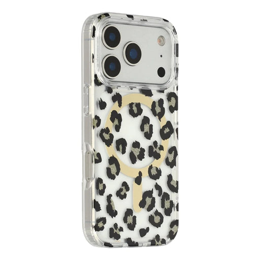 For iPhone 17 Pro Magnetic Case Clear Anti-Yellowing PC + TPU Phone Back Cover Leopard Print Design - Black - 1