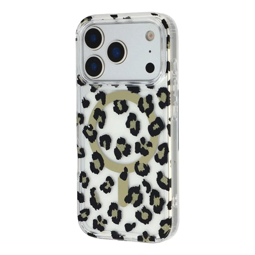For iPhone 17 Pro Magnetic Case Clear Anti-Yellowing PC + TPU Phone Back Cover Leopard Print Design - Black - 2