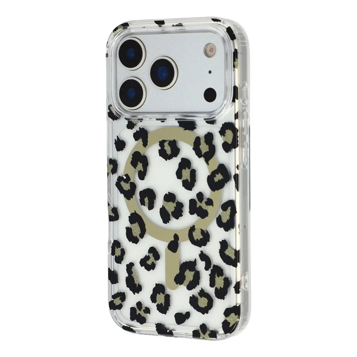 For iPhone 17 Pro Max Magnetic Case Clear Anti-Yellowing PC + TPU Phone Back Cover Leopard Print Design - Black - 2