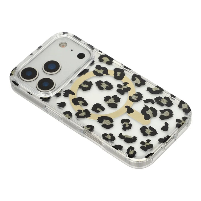 For iPhone 17 Pro Max Magnetic Case Clear Anti-Yellowing PC + TPU Phone Back Cover Leopard Print Design - Black - 3