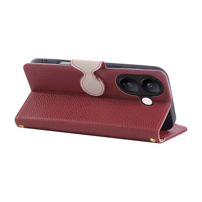For vivo V60 Lite 5G Case Zipper Wallet Leather Phone Cover with Wrist Strap - Wine Red - 4