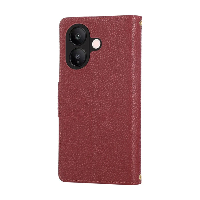 For vivo V60 Lite 5G Case Zipper Wallet Leather Phone Cover with Wrist Strap - Wine Red - 7