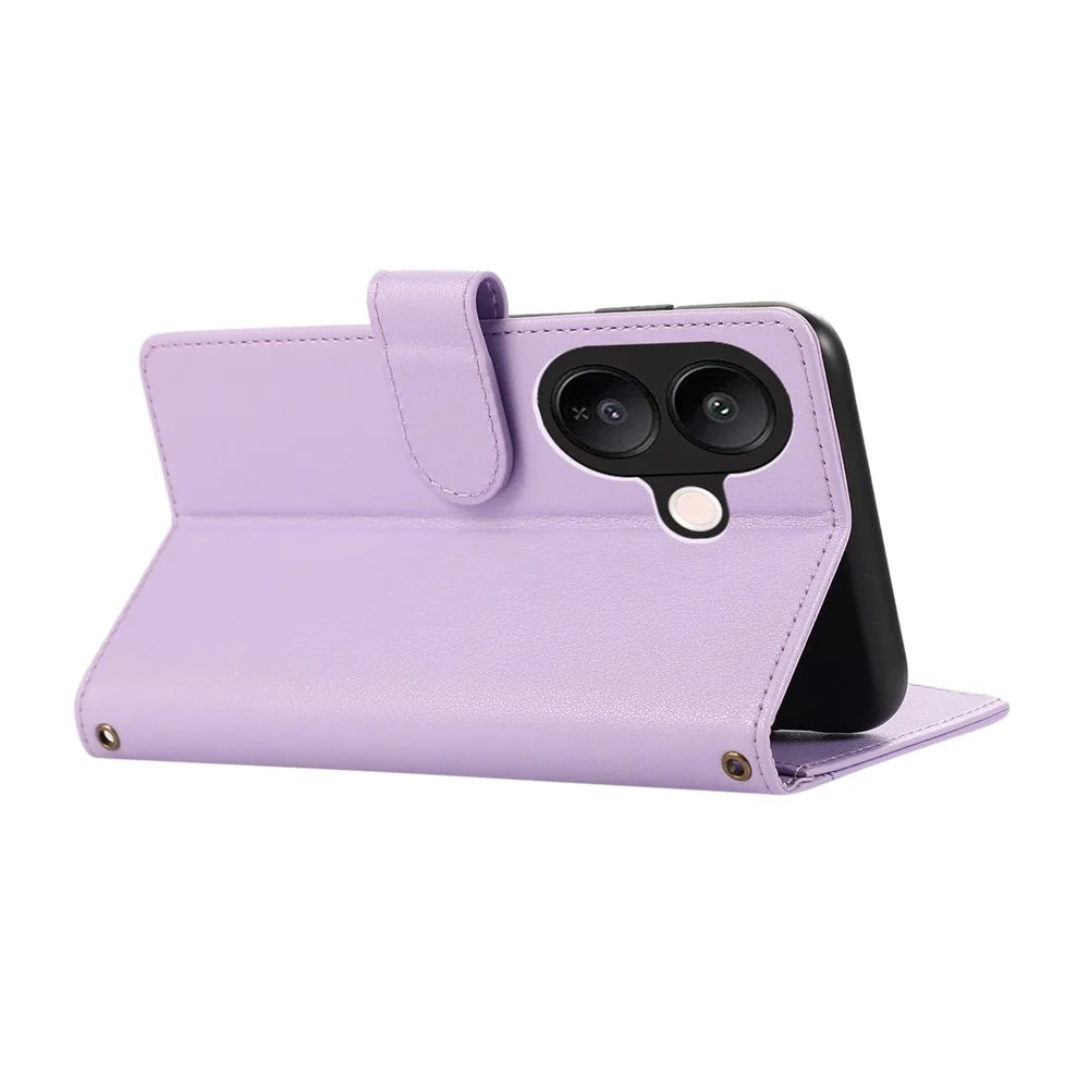For vivo V60 Lite 5G Case Multi Card Slots Zipper Leather Phone Cover with Wrist Strap - Purple - 4