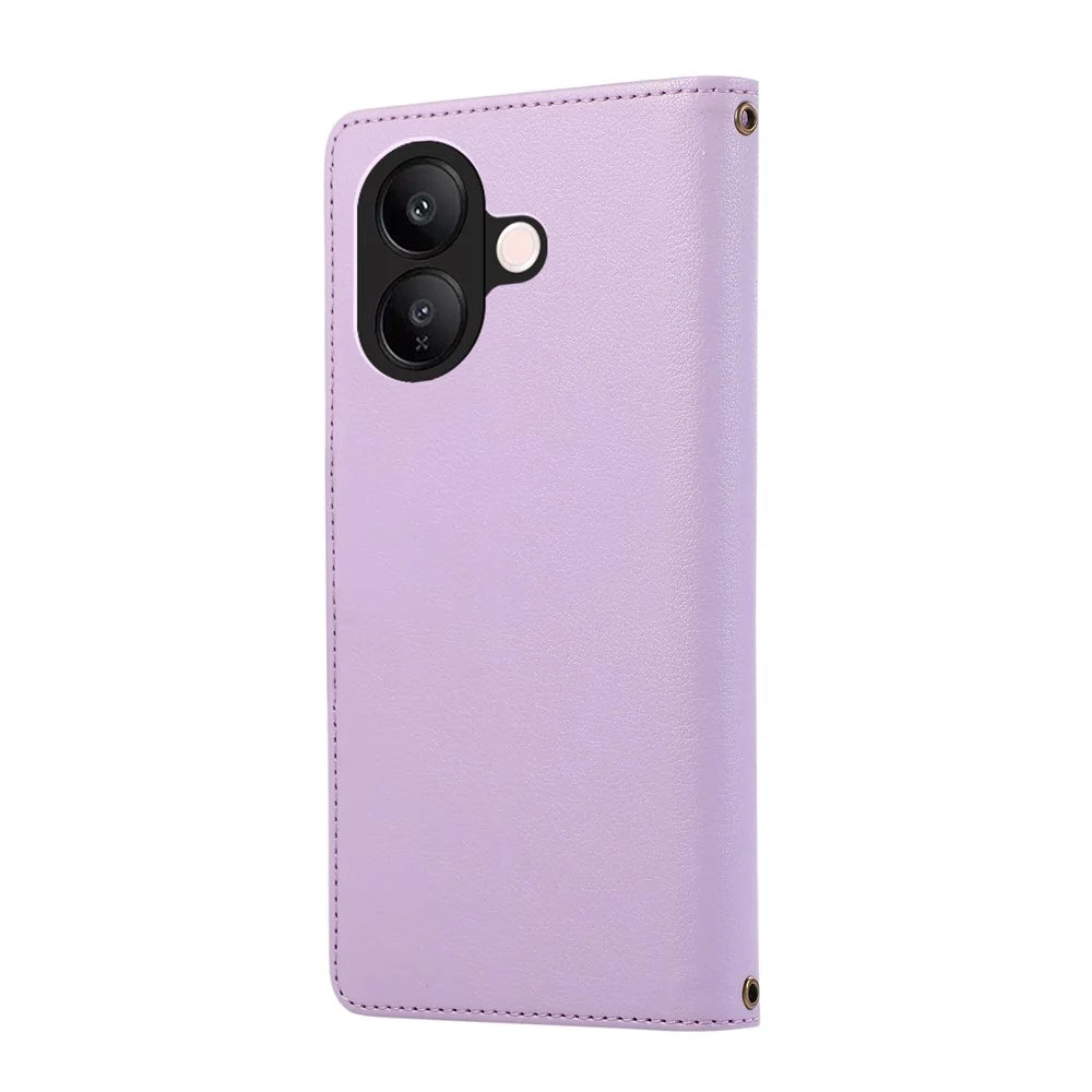 For vivo V60 Lite 5G Case Multi Card Slots Zipper Leather Phone Cover with Wrist Strap - Purple - 7