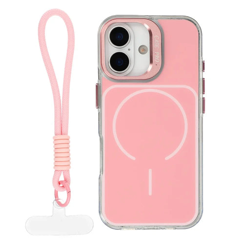 For iPhone 17 Case Compatible with MagSafe Lens Kickstand TPU Acrylic Phone Cover with Matching Hand Strap - Pink - 1