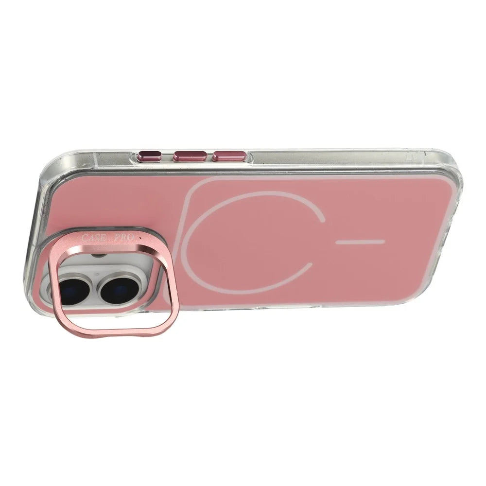 For iPhone 17 Case Compatible with MagSafe Lens Kickstand TPU Acrylic Phone Cover with Matching Hand Strap - Pink - 4