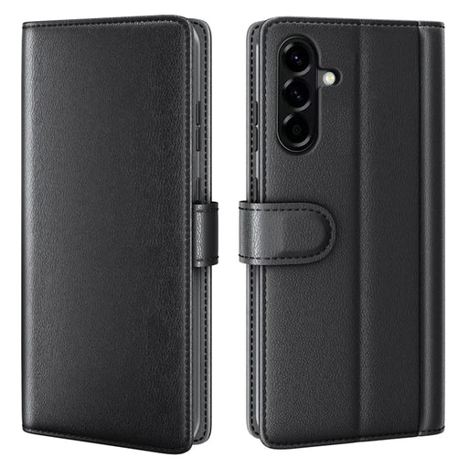 AMORUS For Samsung Galaxy A57 5G Stand Cases Calf Texture Genuine Split Leather Wallet Phone Cover - Black - 1