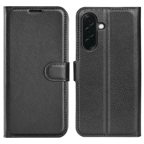 AMORUS For Samsung Galaxy A37 5G Wallet Case Litchi Texture Shockproof Leather Flip Stand Phone Cover - Black - 1