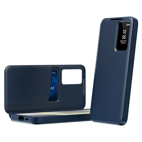 For Samsung Galaxy S26 Ultra Case with Card Holder Smart View Window Leather Phone Cover - Sapphire - 1