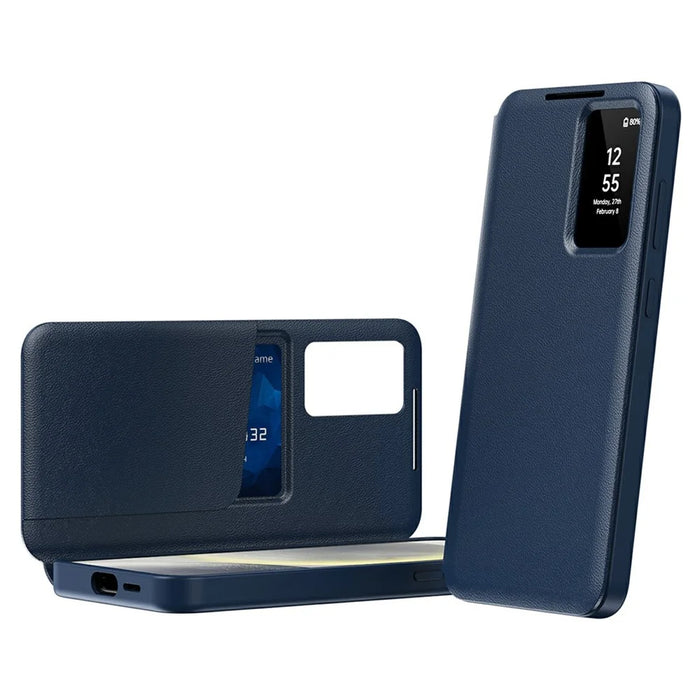 For Samsung Galaxy S26 Ultra Case with Card Holder Smart View Window Leather Phone Cover - Sapphire - 1