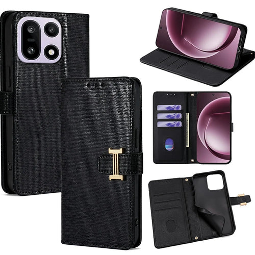 For OnePlus 15 5G Case Metal I-Buckle PU Leather Wallet Phone Cover - Black - 1