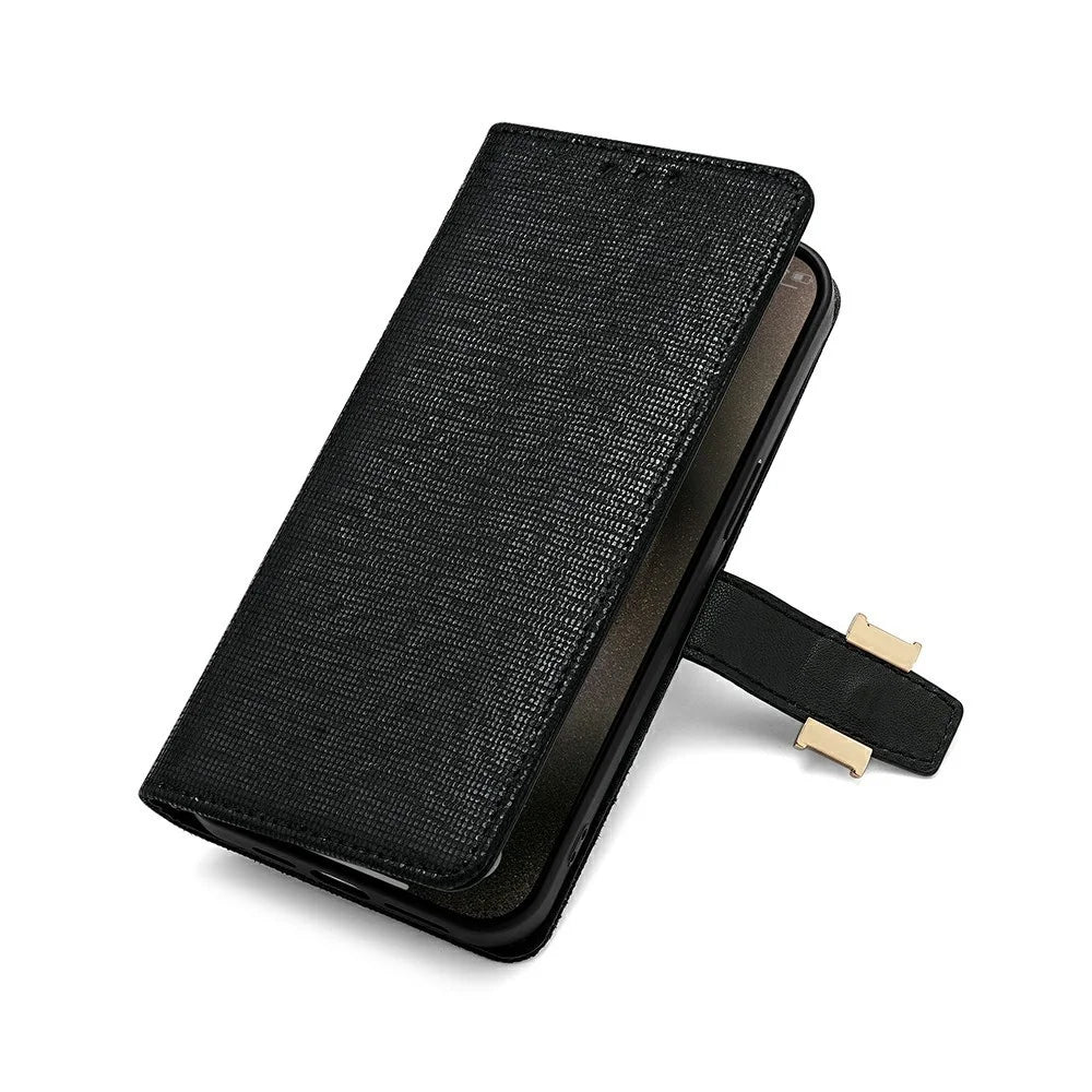 For OnePlus 15 5G Case Metal I-Buckle PU Leather Wallet Phone Cover - Black - 4