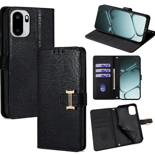 For OnePlus Ace 6T 5G / Ace 6 5G Case Metal I-Buckle PU Leather Wallet Phone Cover - Black - 1